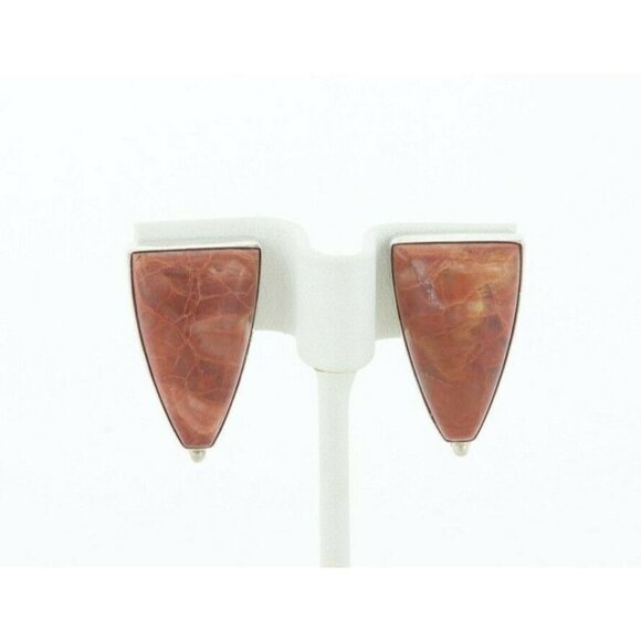 Sterling Silver Petrified Wood Earrings Stud Post Earrings - Picture 1 of 7